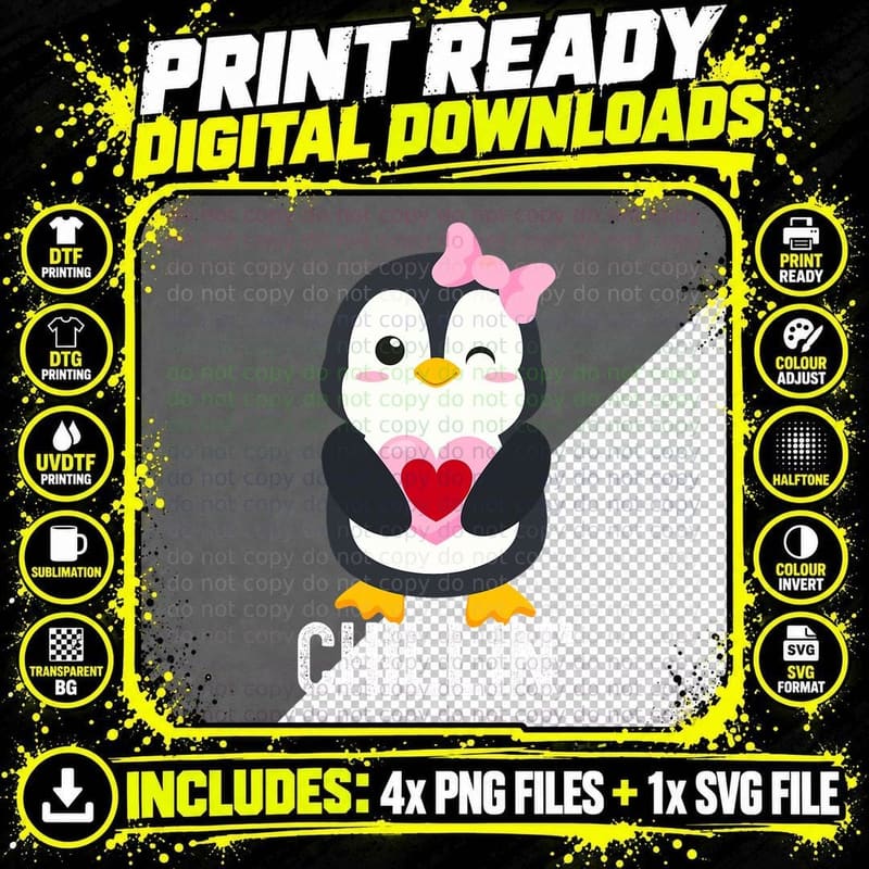 Penguin Chillin Valentines Day T-Shirt Png SVG Digital Bundle