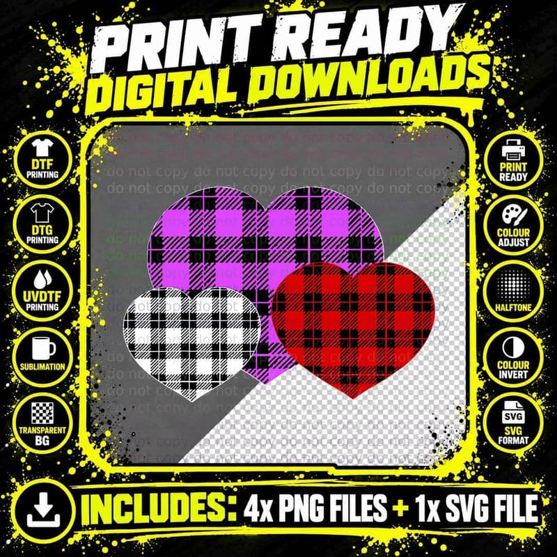 Plaid Hearts Valentines Day Cute Love Lover T-Shirt Png SVG Digital Bundle
