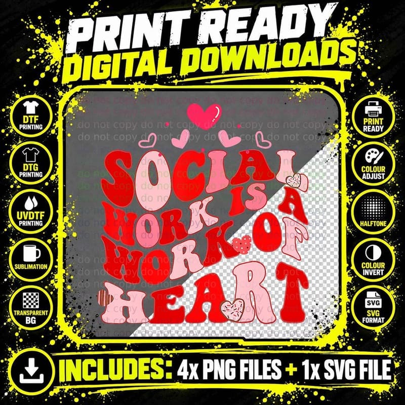 Social Work Is a Work of Heart Valentines Day Social Png SVG Digital Bundle