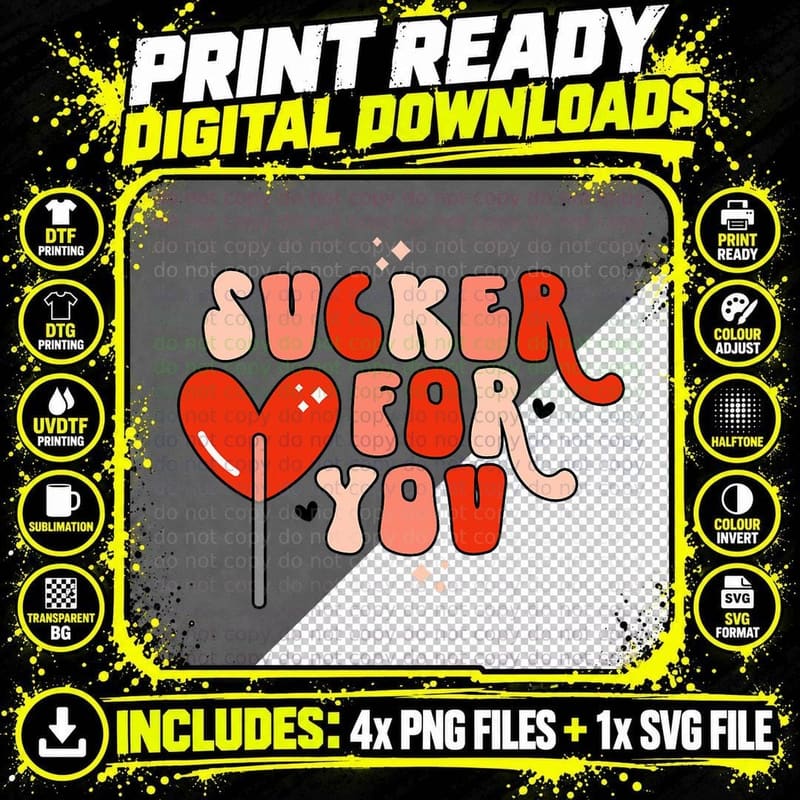Sucker for You Lollipop Candy Heart Love Valentines Day Png SVG Digital Bundle