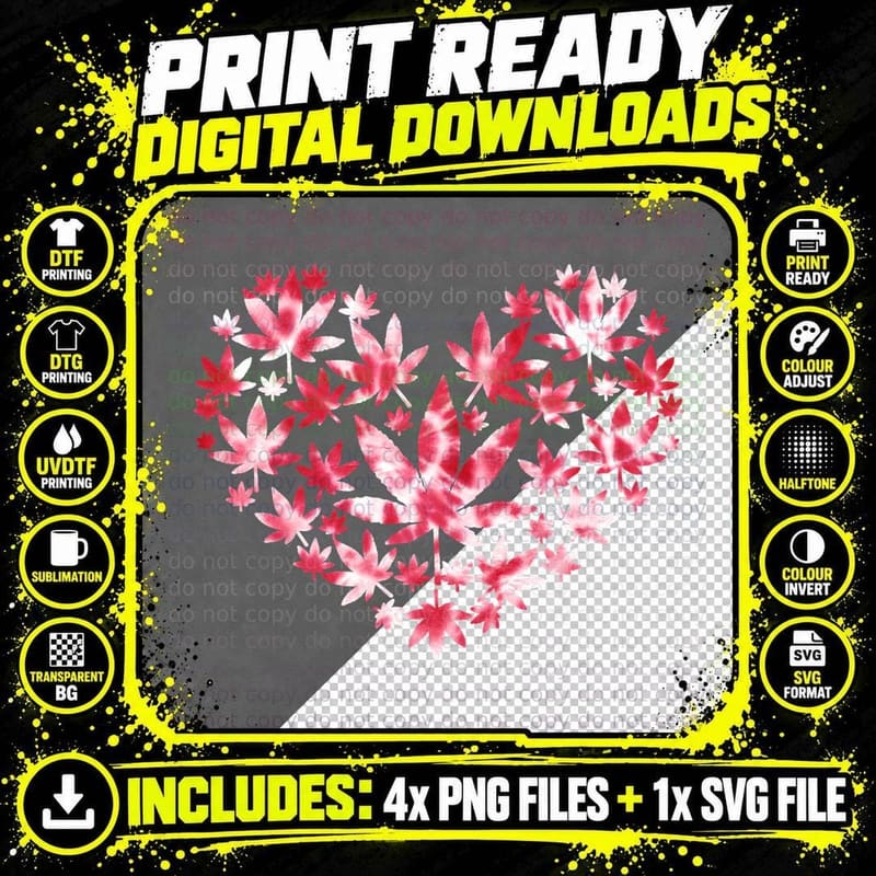 Tie Dye Weed Heart Valentines Day Cannabis 420 Pot Png SVG Digital Bundle
