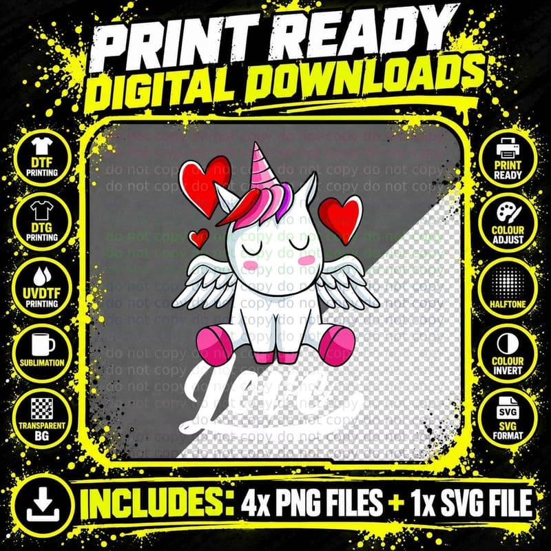 Unicorn Love Valentines Day Cute Magical Rainbow T-Shirt Png SVG Digital Bundle