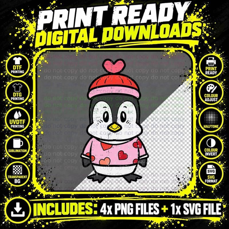 Valentines Day Baby Penguin Sweater Girls Kids Toddlers Png SVG Digital Bundle