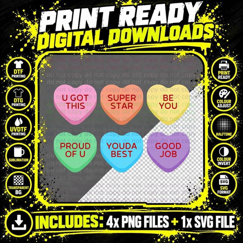 Valentines Day Candy Conversation Hearts for Teachers Png SVG Digital Bundle