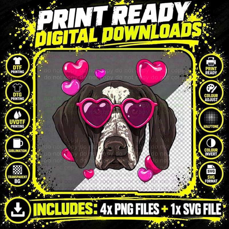 Valentines Day German Shorthaired Pointer Heart Couples Png SVG Digital Bundle
