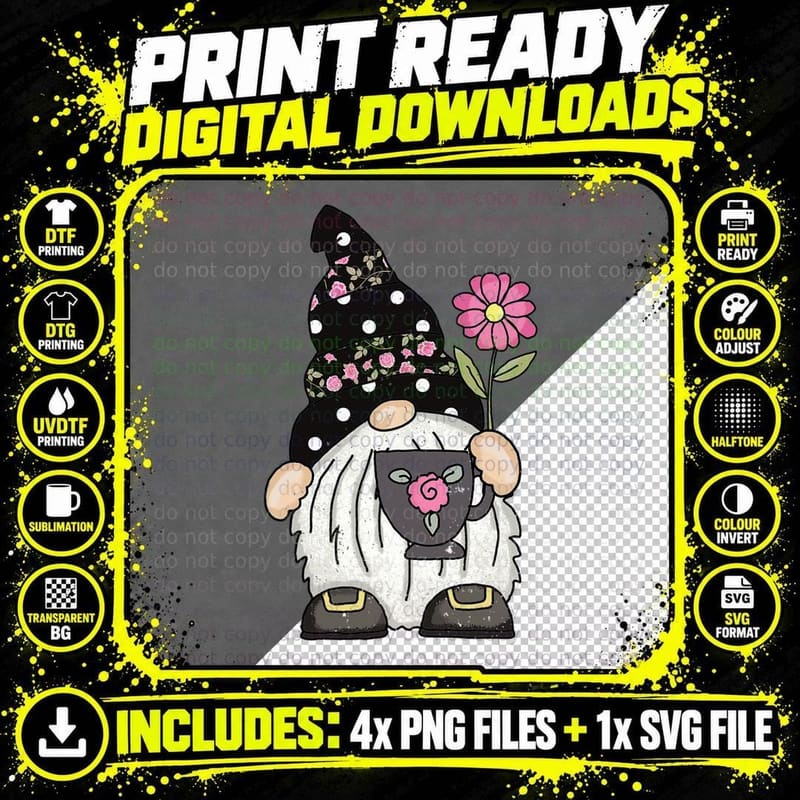 Valentines Day Gnome Coffe Love Heart T-Shirt Png SVG Digital Bundle