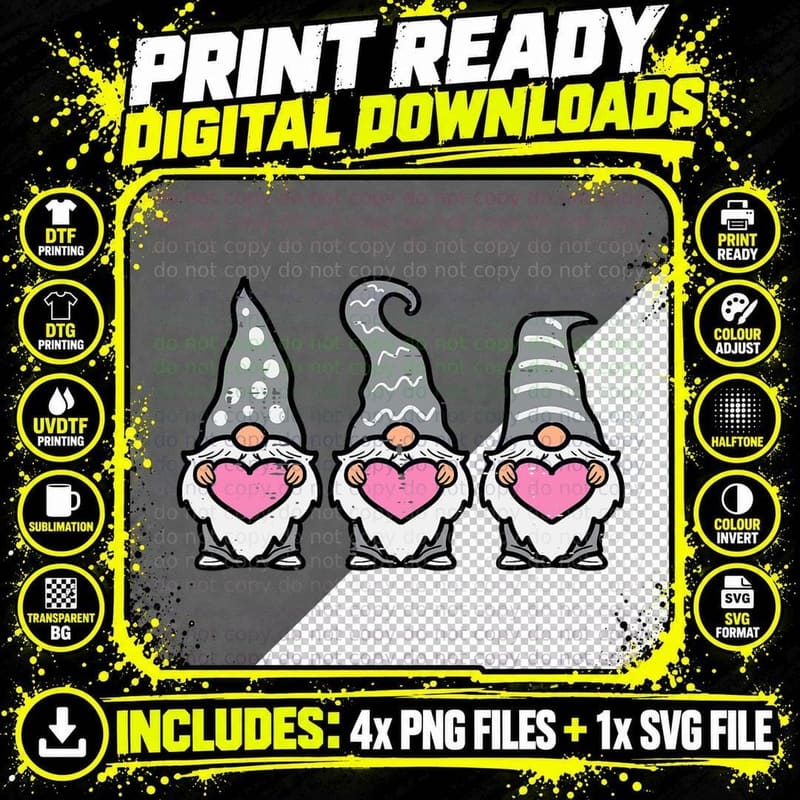 Valentines Day Gnomes Hearts Gnomies Garden Women Girls Png SVG Digital Bundle
