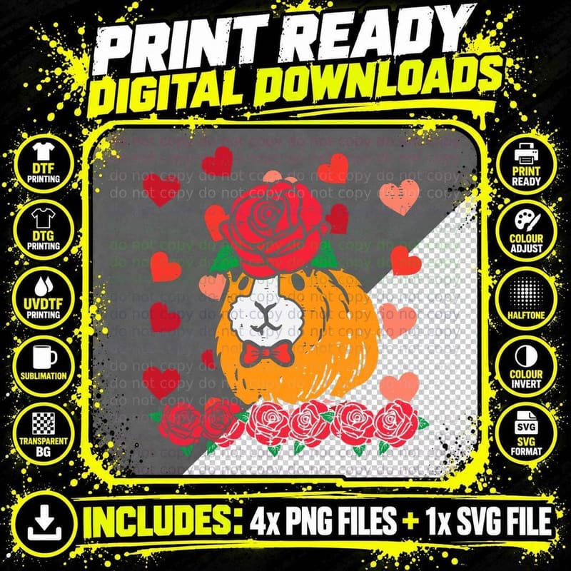 Valentines Day Guinea Pig Cute Pet Boys Girls Kids Png SVG Digital Bundle