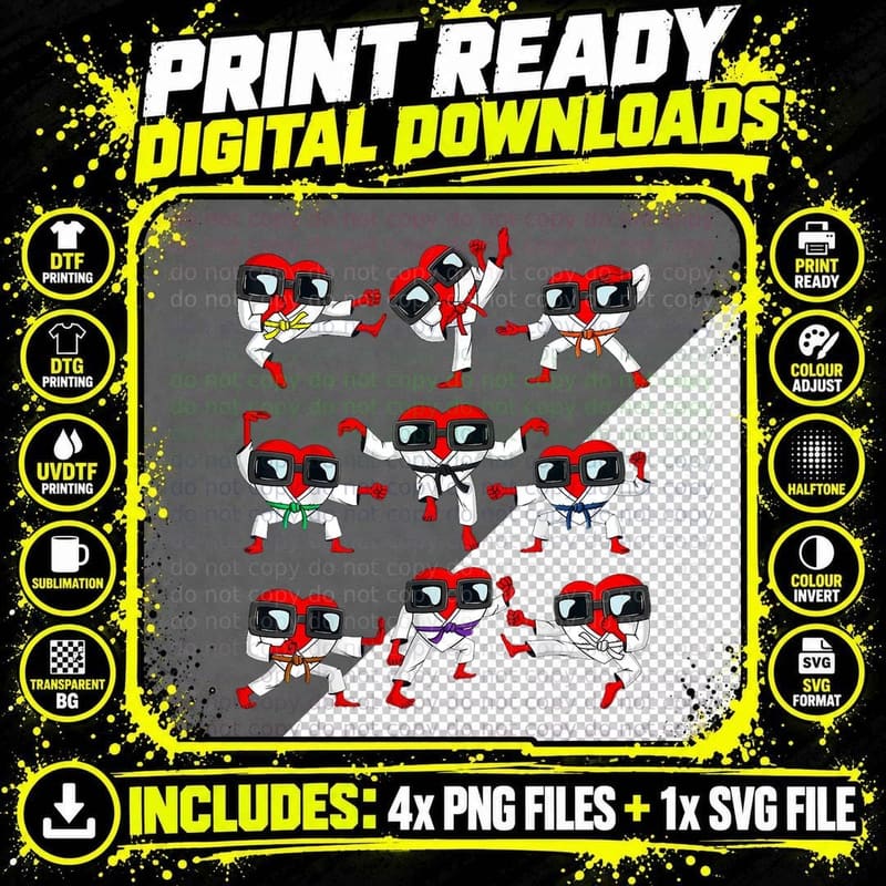 Valentines Day Hearts Karate Martial Arts Boys Girls Png SVG Digital Bundle