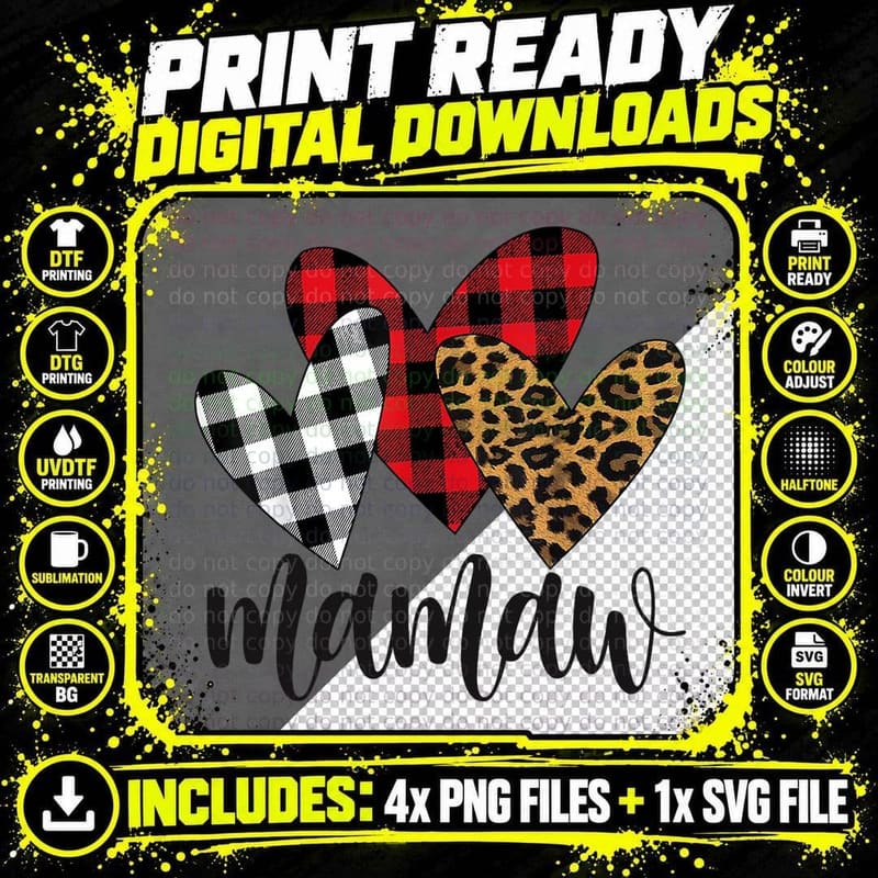 Valentines Day Leopard Mamaw Buffalo Plaid Mamaw Lover Png SVG Digital Bundle