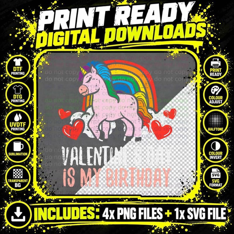 Valentines Day My Birthday Unicorn Cute Birthday Party Png SVG Digital Bundle