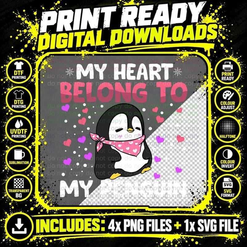 Valentines Day My Heart Belong to My Penguin Boys T-Shirt Png SVG Digital Bundle