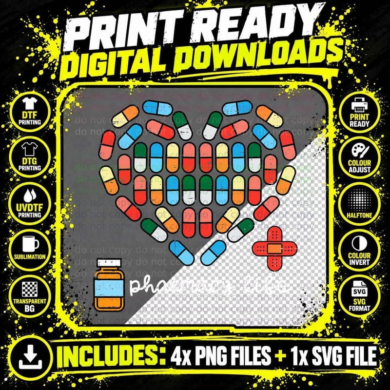 Valentines Day Pharmacy Life Pill Heart Pharmacist Men Png SVG Digital Bundle