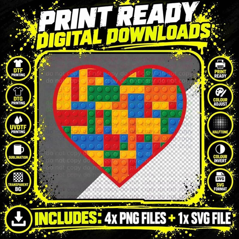 Valentines Day for Boys Block Brick Heart Building Png SVG Digital Bundle