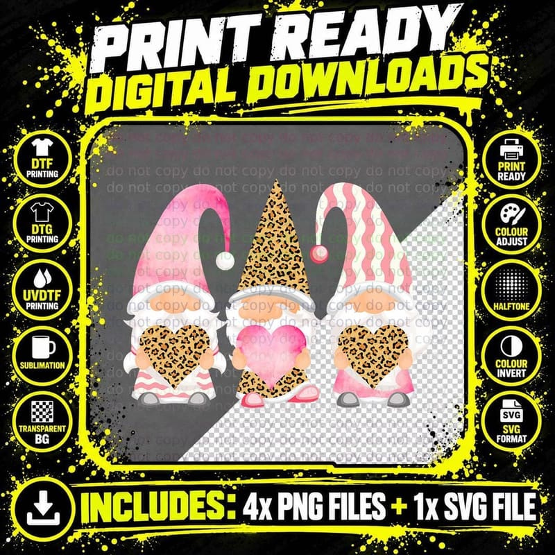 Valentines Gnomes Cute Leopard Print Gnome T-Shirt Png SVG Digital Bundle