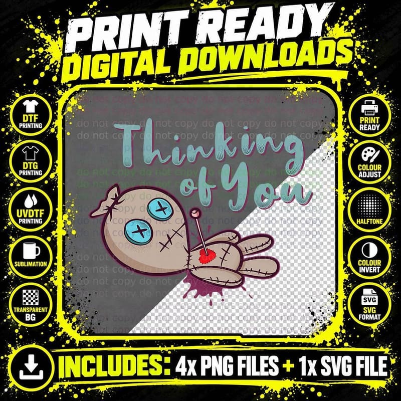 Voodoo Doll Couple Thinking of You Anti Valentines Day Png SVG Digital Bundle