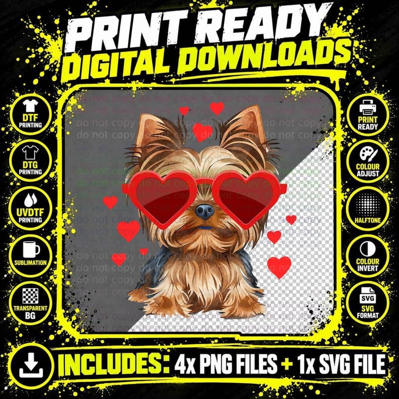 Yorkshire Terrier Valentines Day Yorkie Lover T-Shirt Png SVG Digital Bundle