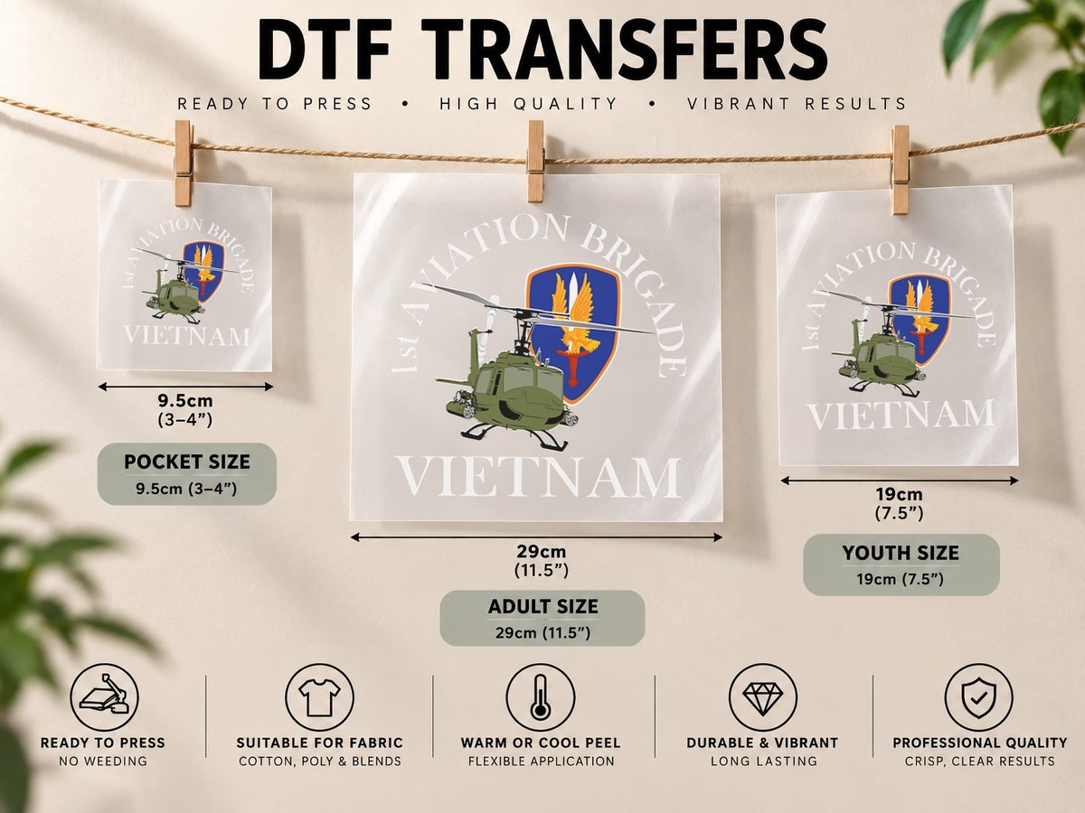 1st Aviation Brigade Vietnam Veteran the Golden Hawks Xmas DTF Transfer Iron On