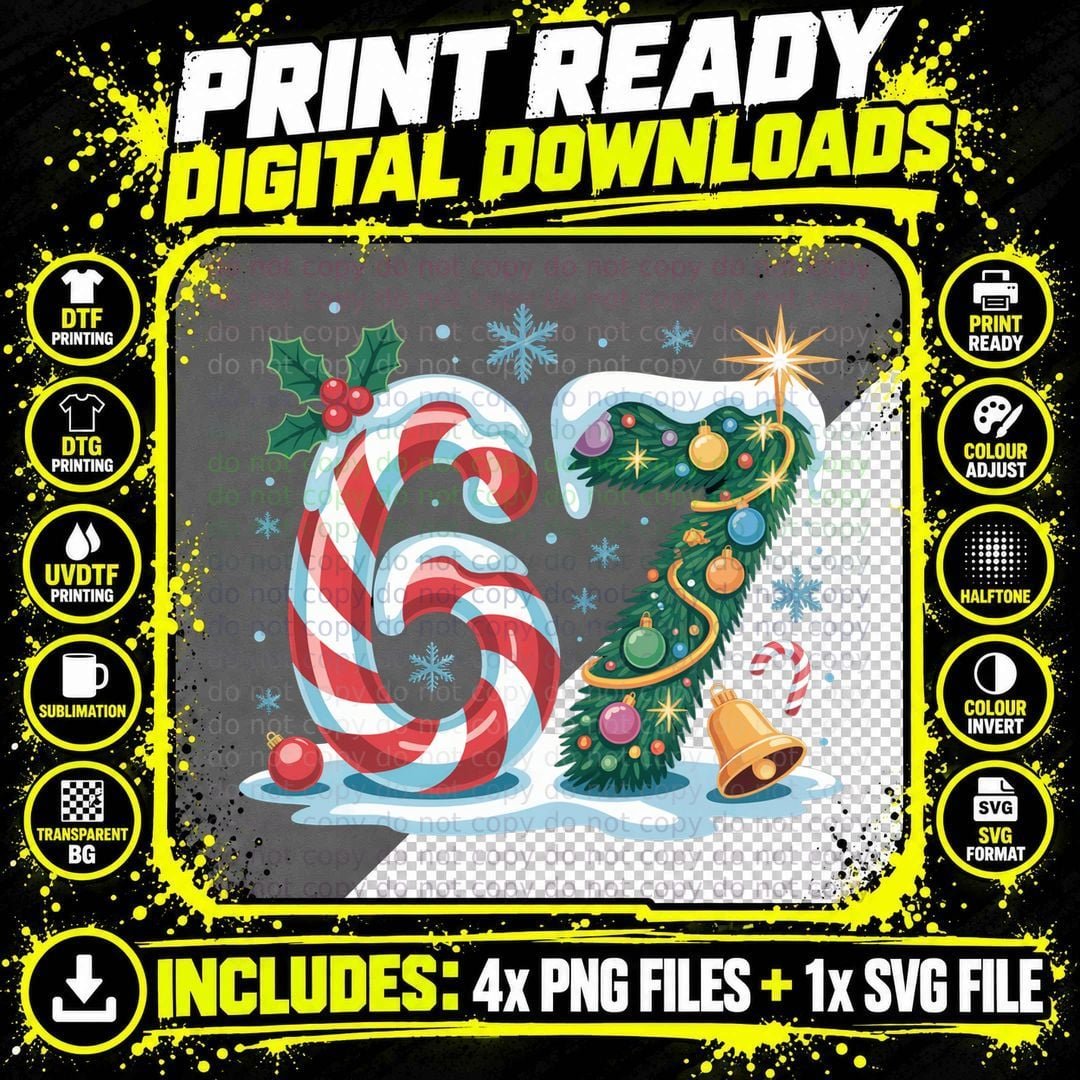 67 Christmas 67 Meme Funny Six Seven Gen Alpha Men Women Png SVG Digital Bundle