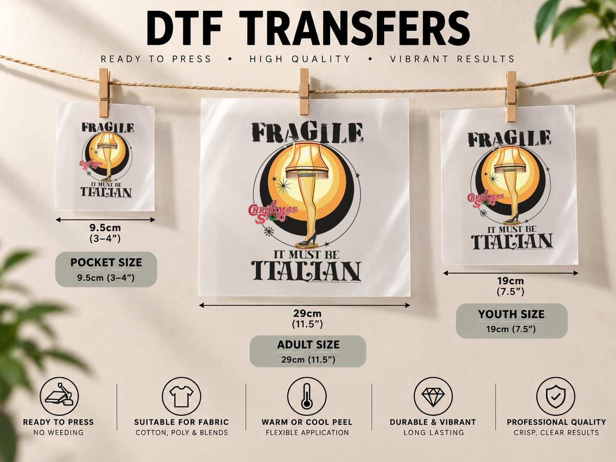 A Christmas Story Fragile It Must Be Italian Logo DTF Transfer Iron On
