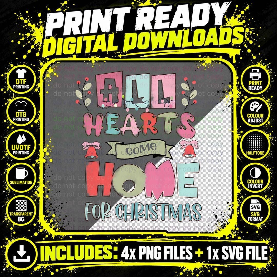 All Hearts Come Home for Christmas Vintage Pink Png SVG Digital Bundle