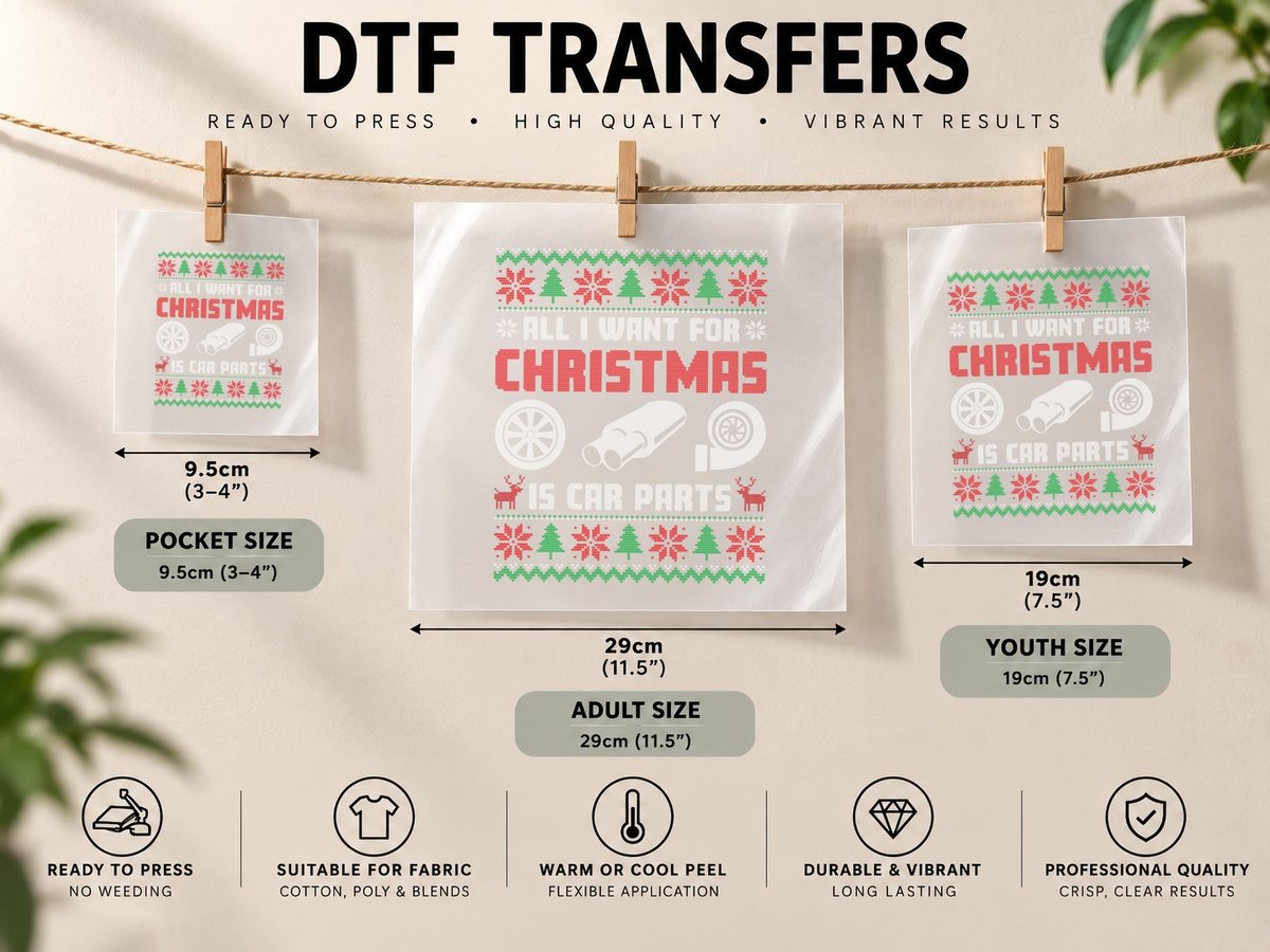 All I Want for Christmas Is More Car Parts Ugly Xmas DTF Transfer Iron On