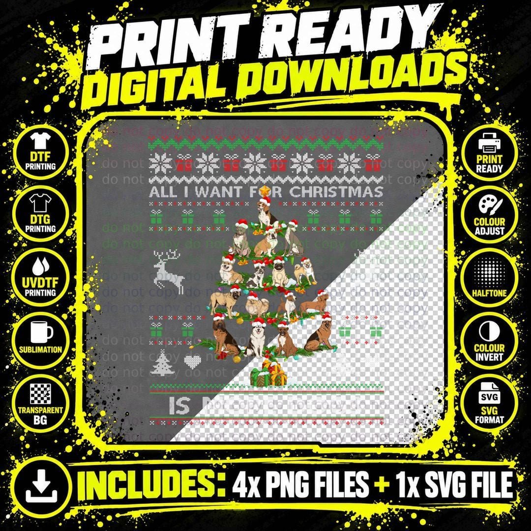 All I Want for Christmas Is More Dogs Ugly Sweater Dog Png SVG Digital Bundle