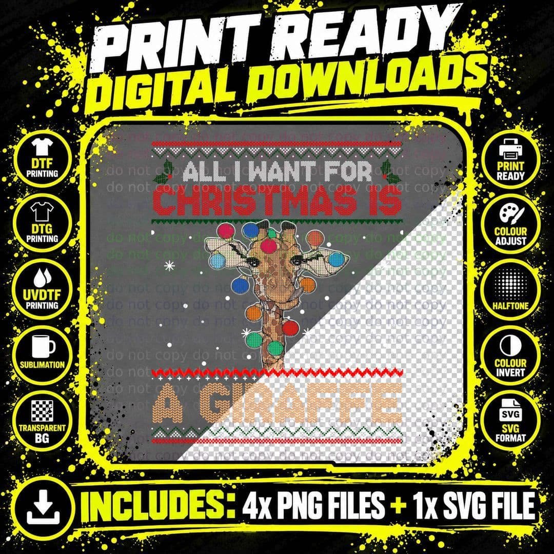 All I Want for Christmas Is a Giraffe Animal Ugly Png SVG Digital Bundle