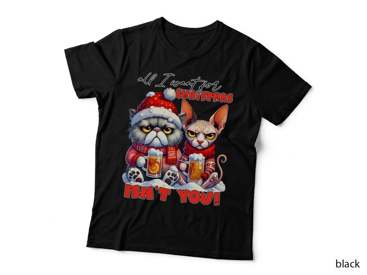 All I Want for Christmas Isn't You Grumpy Cats with Beer Funny Holiday T-Shirt
