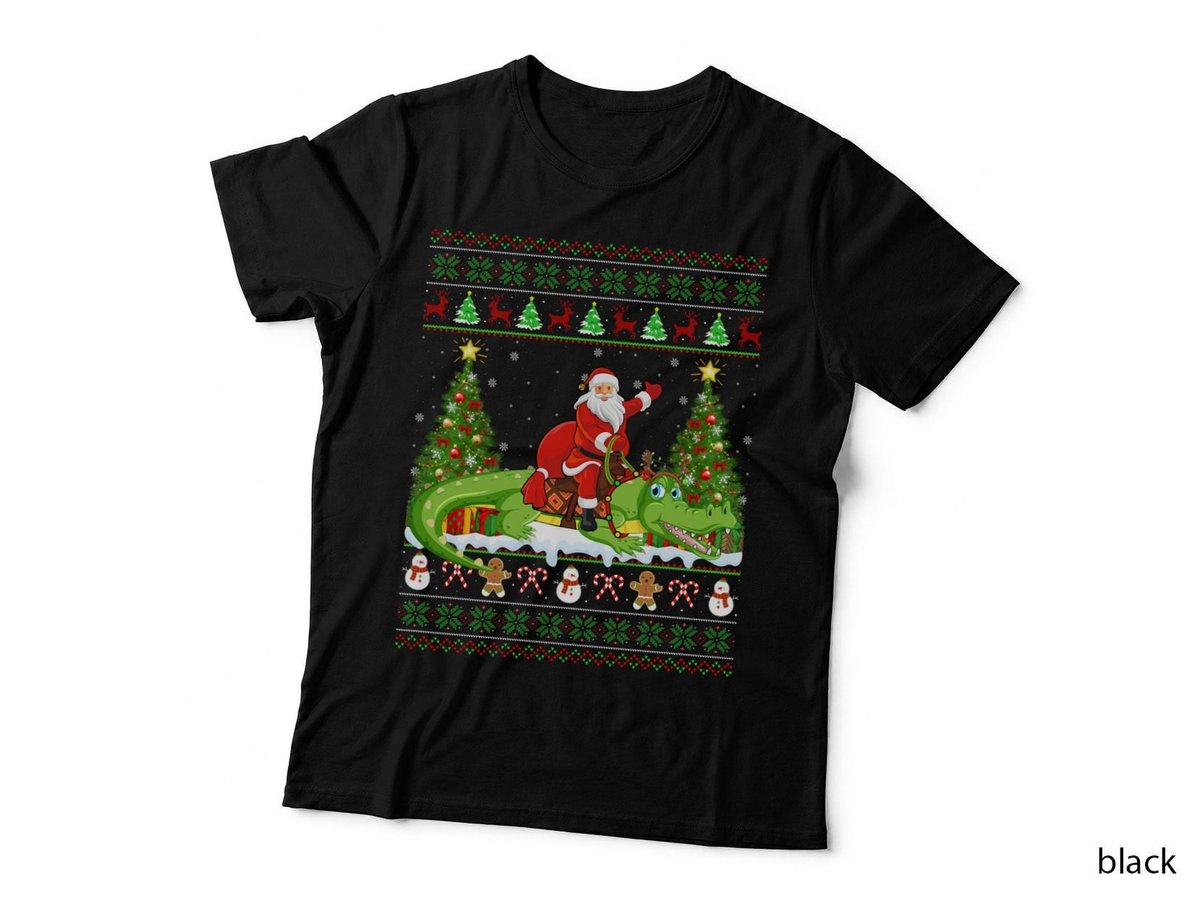 Alligator Xmas Sweater Ugly Santa Riding Alligator Christmas T-Shirt