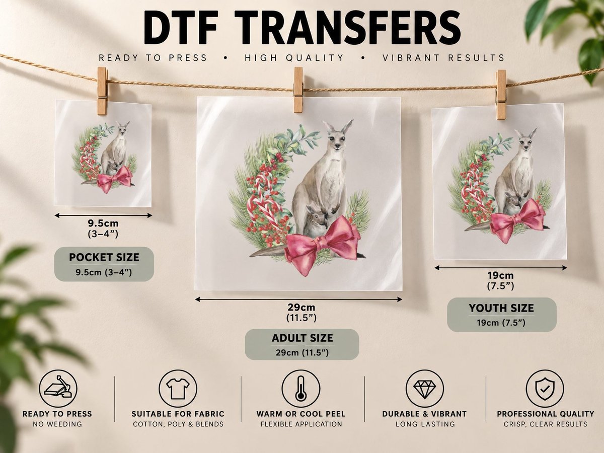 An Australian Christmas - Kangaroo Illustration Classic DTF Transfer Iron On