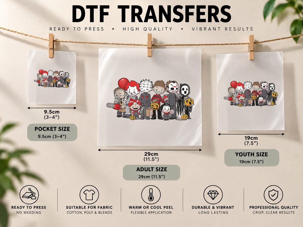 Anime Halloween Scary Horror Movies Christmas Men Women DTF Transfer Iron On