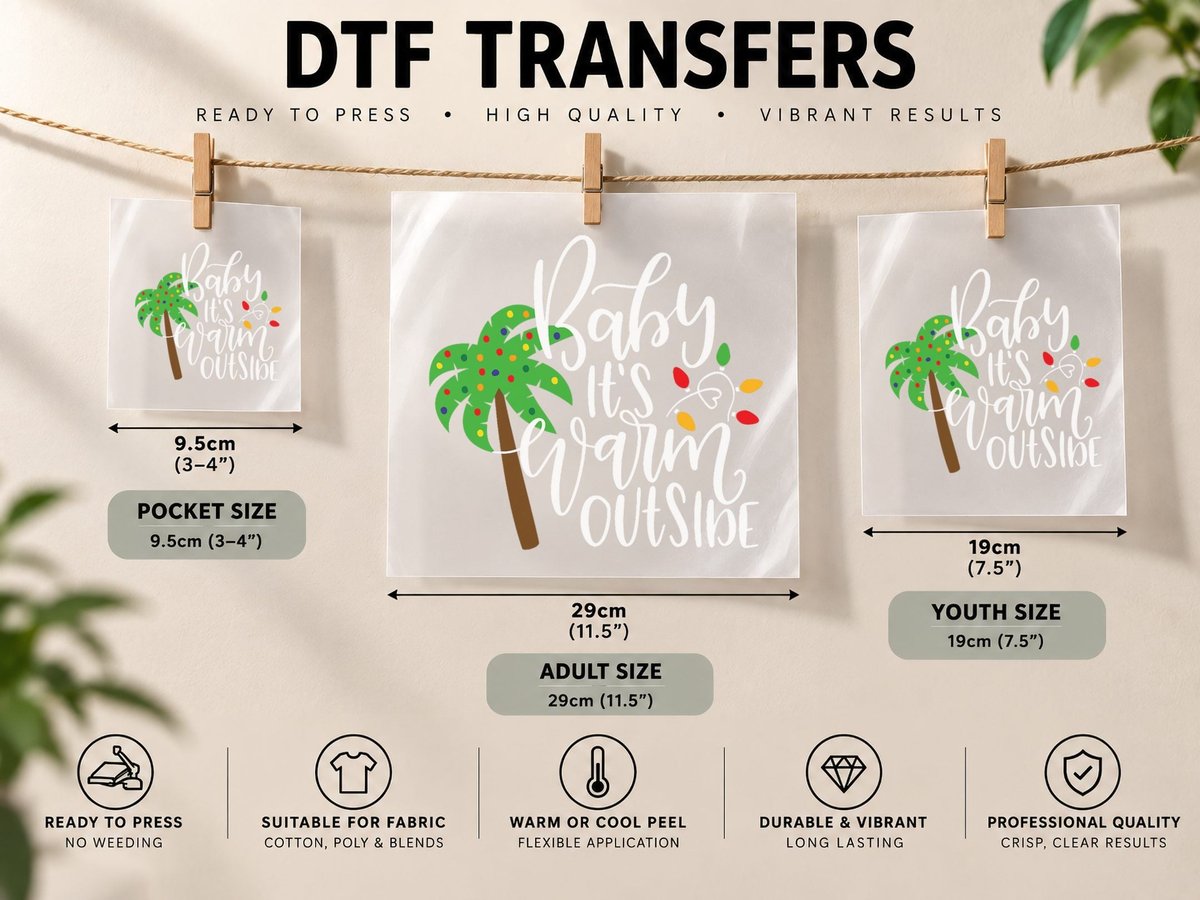 Baby It's Warm Outside Tropical Christmas Vacation DTF Transfer Iron On