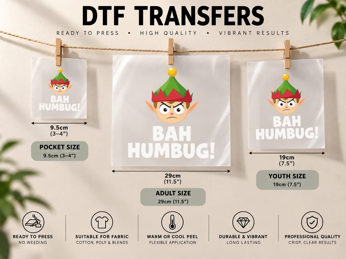 Bah Humbug Grumpy Elf Christmas DTF Transfer Iron On