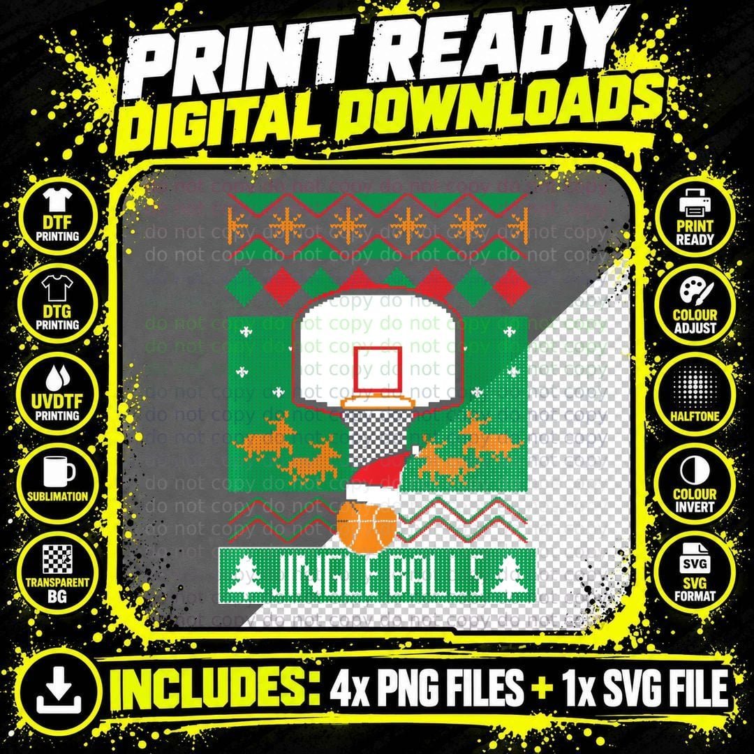Basketball Player Ugly Christmas Sweater Jingle Balls Png SVG Digital Bundle
