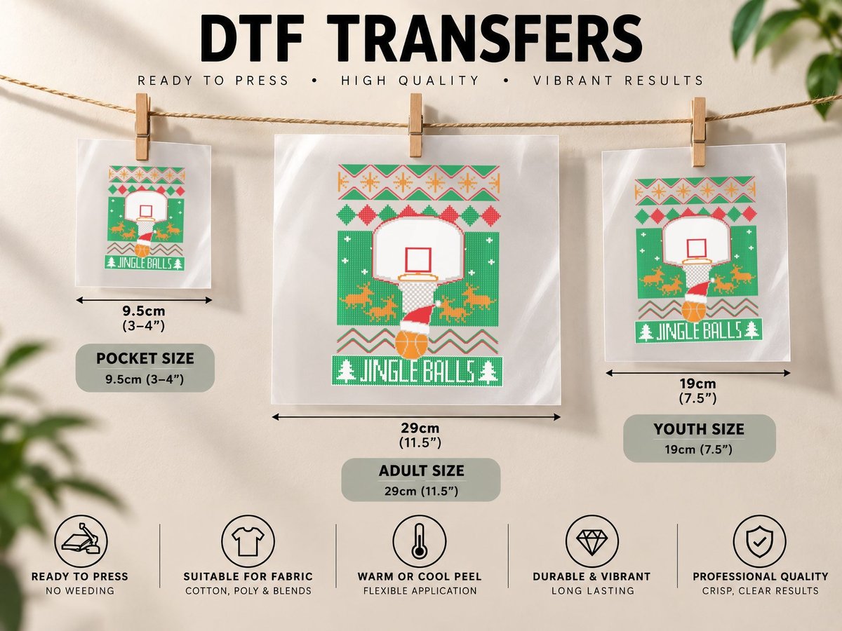 Basketball Player Ugly Christmas Jingle Balls Fan DTF Transfer Iron On
