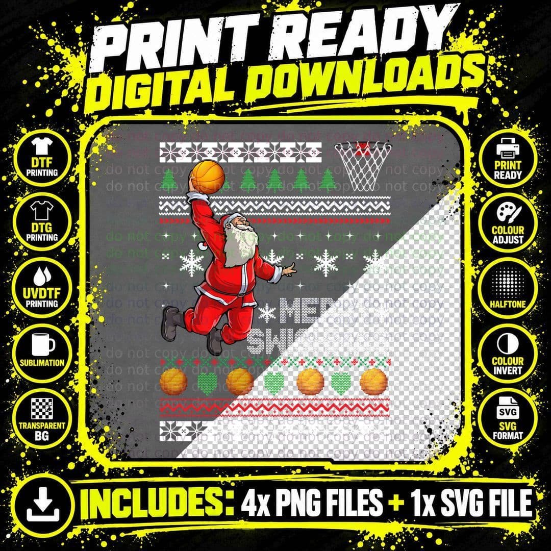 Basketball Ugly Christmas Sweater Xmas Funny Dunking Png SVG Digital Bundle