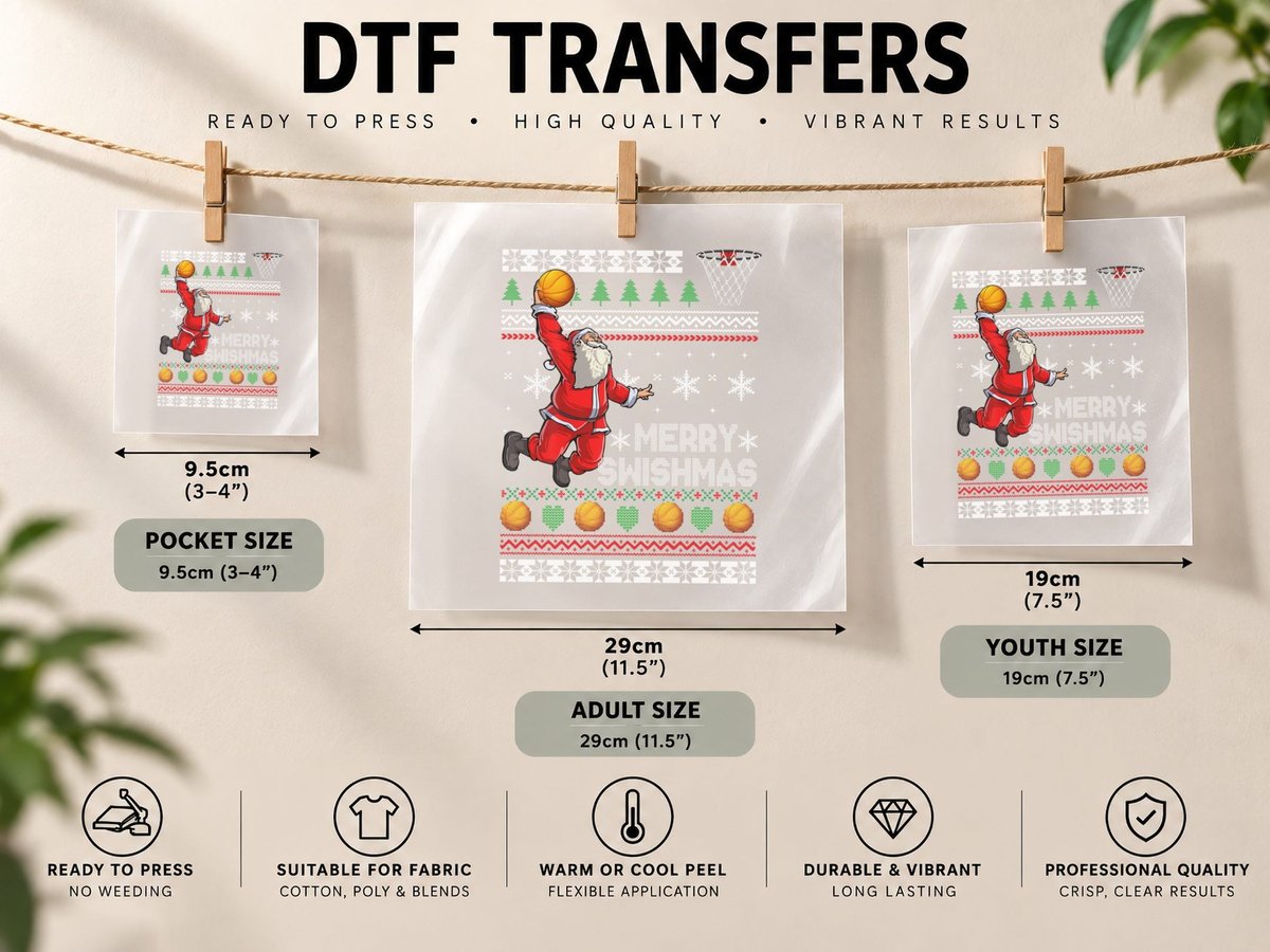 Basketball Ugly Christmas Xmas Funny Dunking Santa DTF Transfer Iron On