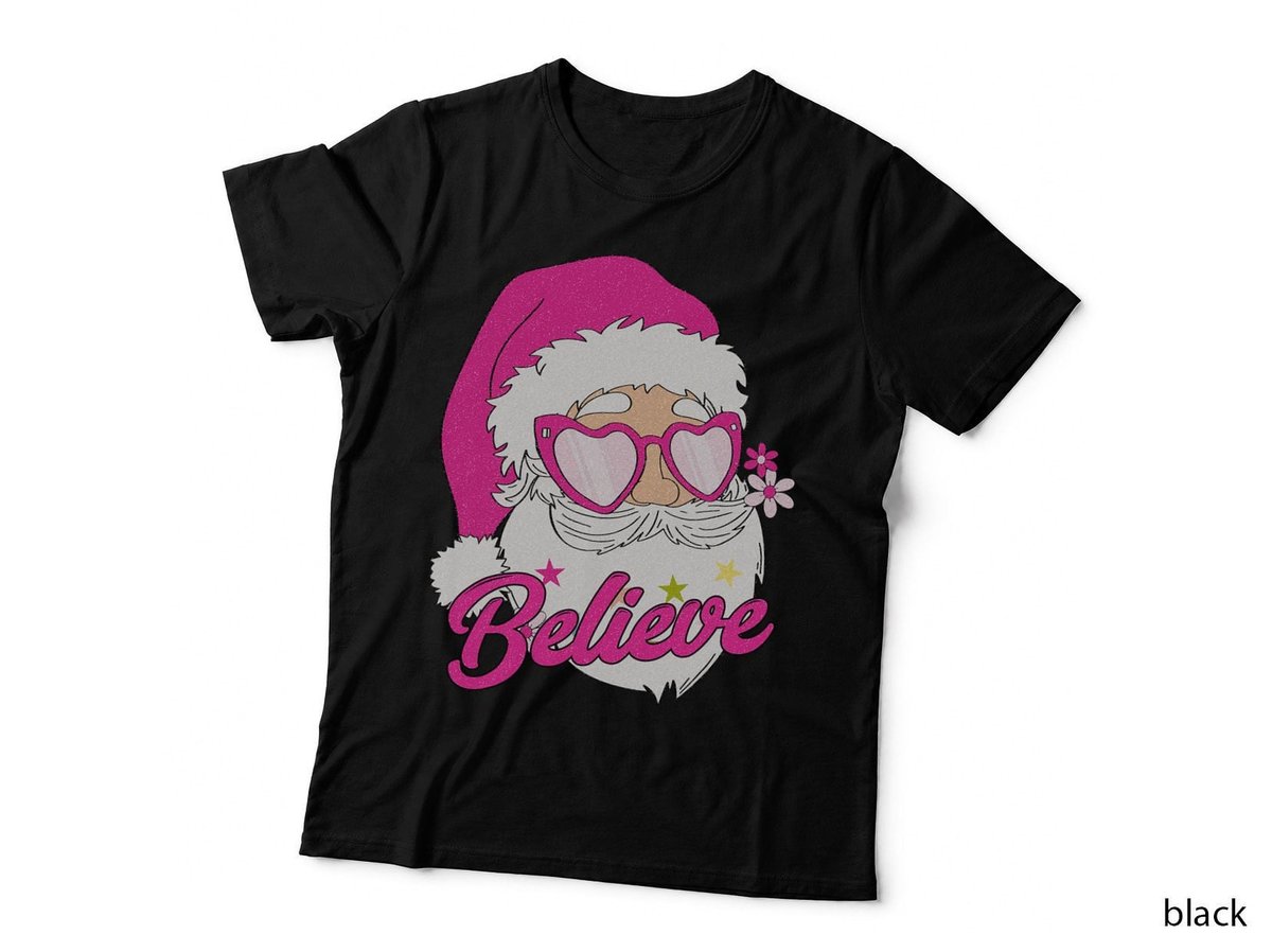 Believe Pink Santa Claus Sunglasses Vintage Christmas Family T-Shirt