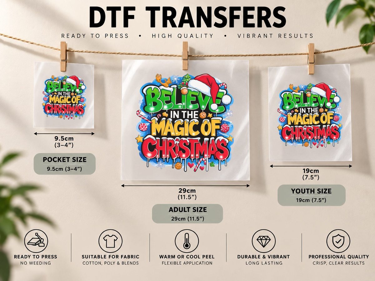 Believe in the Magic of Christmas Holiday Spirit Festive DTF Transfer Iron On