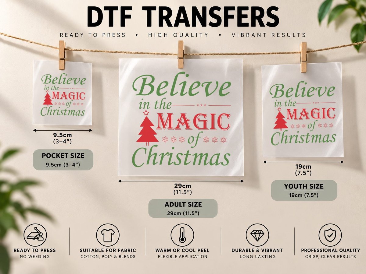 Believe in the Magic of Christmas Xmas Tree Matching Family DTF Transfer Iron On