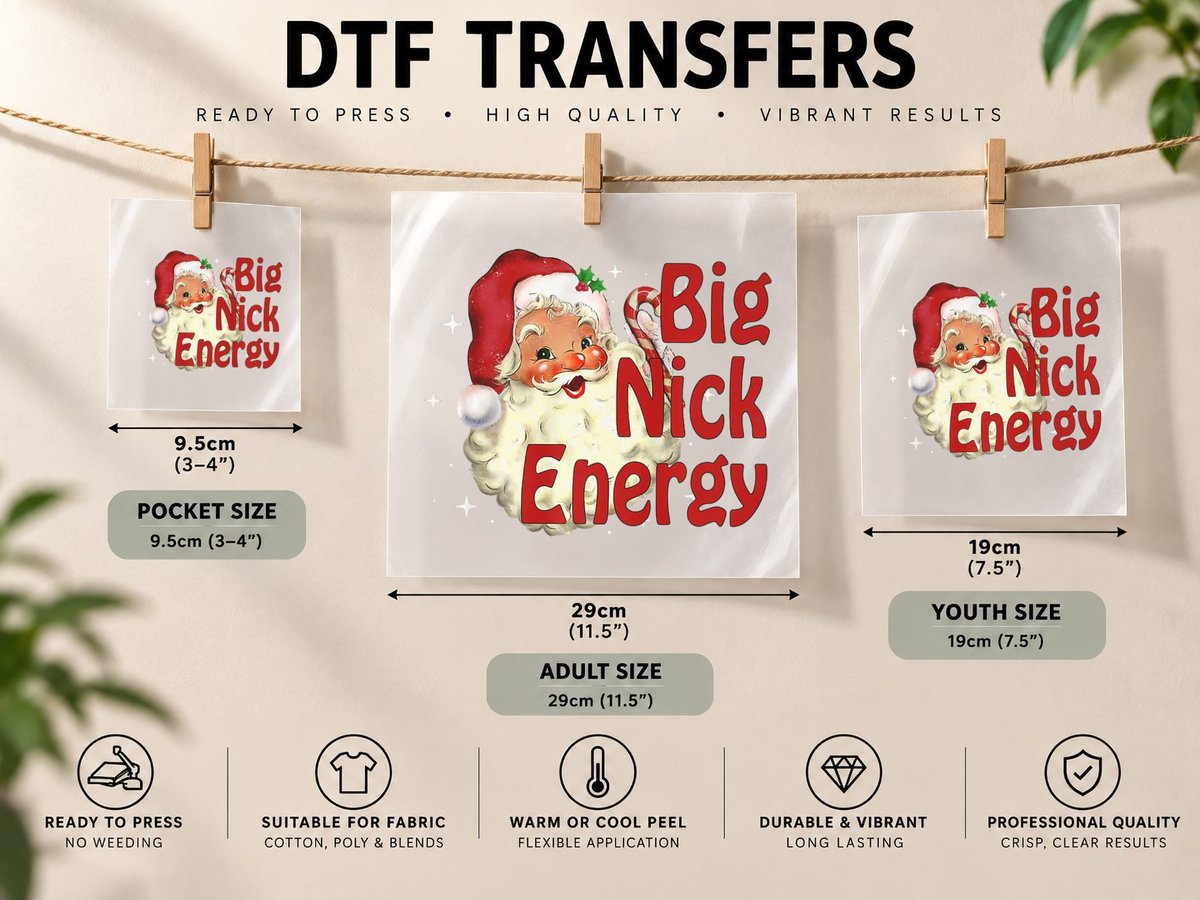 Big Nick Energy Funny Vintage Santa Claus Wink Christmas DTF Transfer Iron On