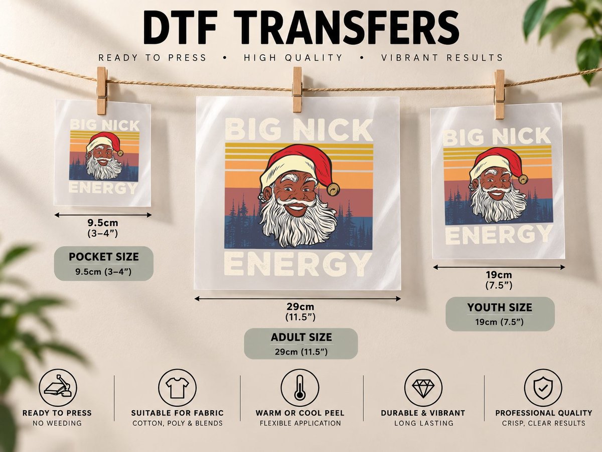 Big Nick Energy Holiday Vintage Christmas Santa Claus DTF Transfer Iron On