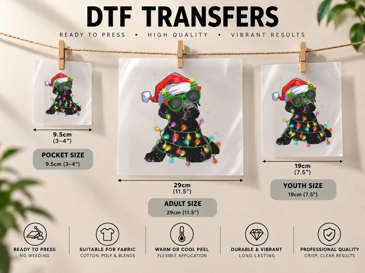 Black Lab Labrador Christmas Tree Light Pajama Dog Xmas 1 DTF Transfer Iron On