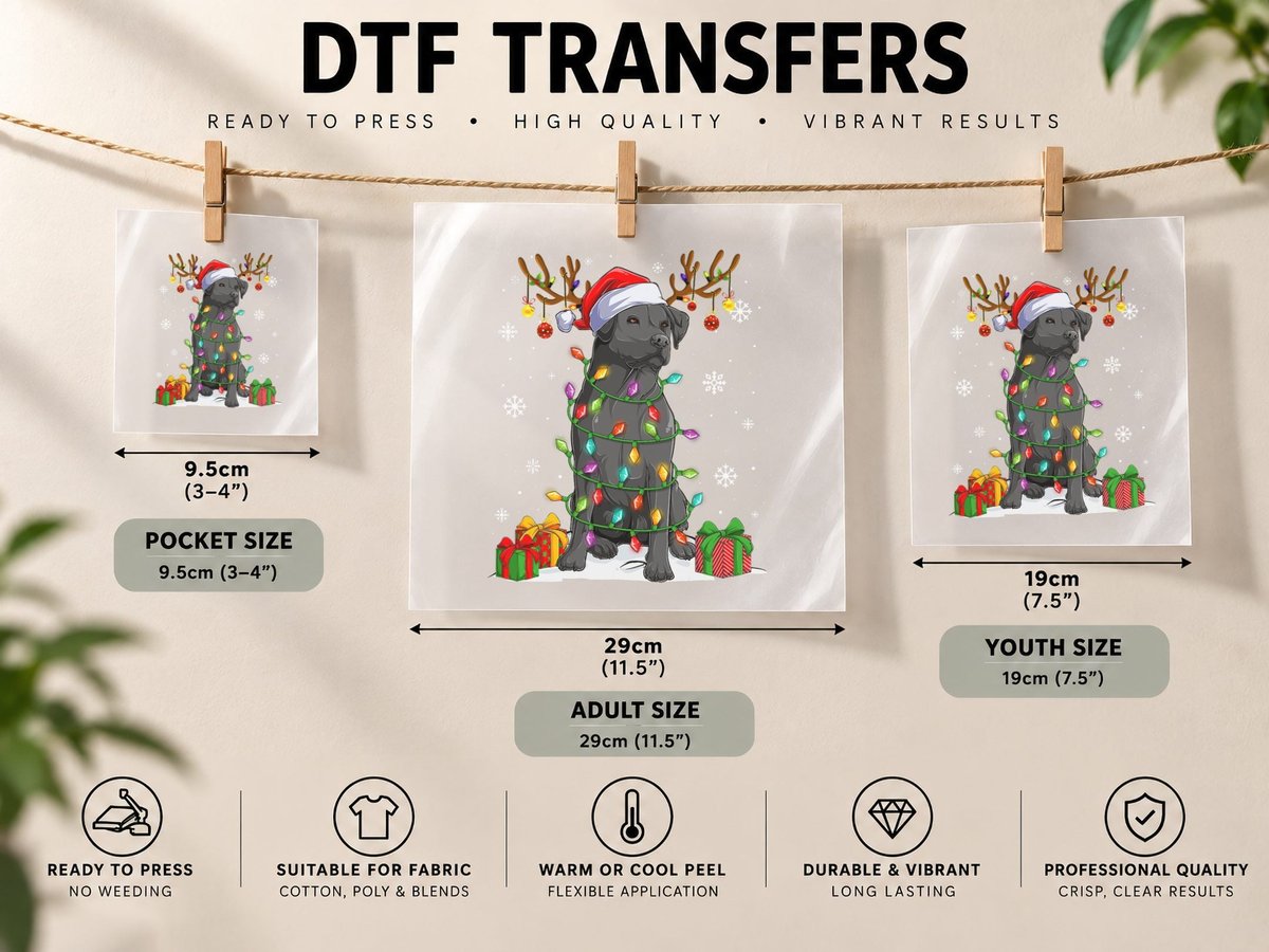 Black Lab Labrador Christmas Tree Light Pajama Dog Xmas DTF Transfer Iron On