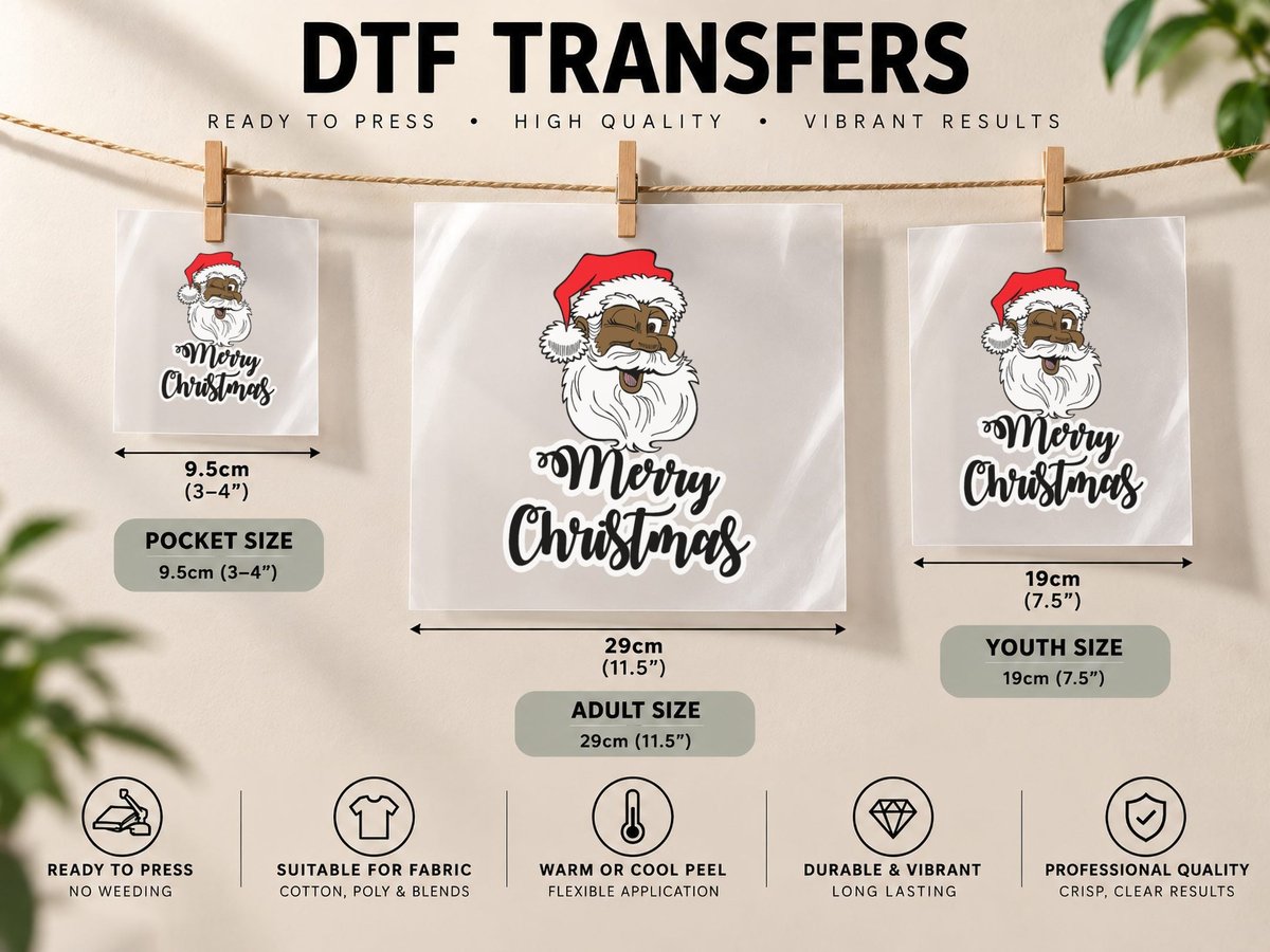 Black Winking Santa Merry Christmas African American Santa DTF Transfer Iron On