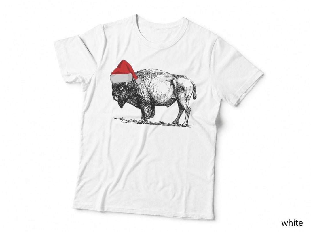 Buffalo Wearing a Santa Christmas Hat T-Shirt