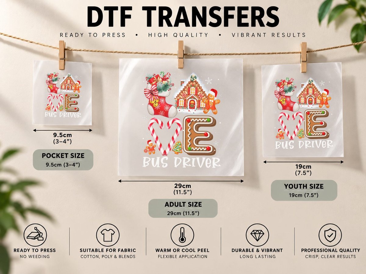Bus Driver Love Christmas Teachers Cute Gingerbread Xmas DTF Transfer Iron On