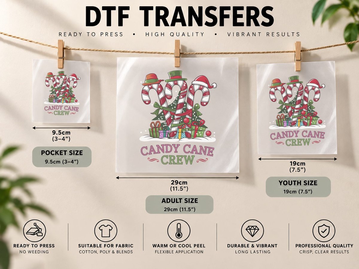 Candy Cane Crew Christmas Xmas Love Candy Boys Girls Kids DTF Transfer Iron On