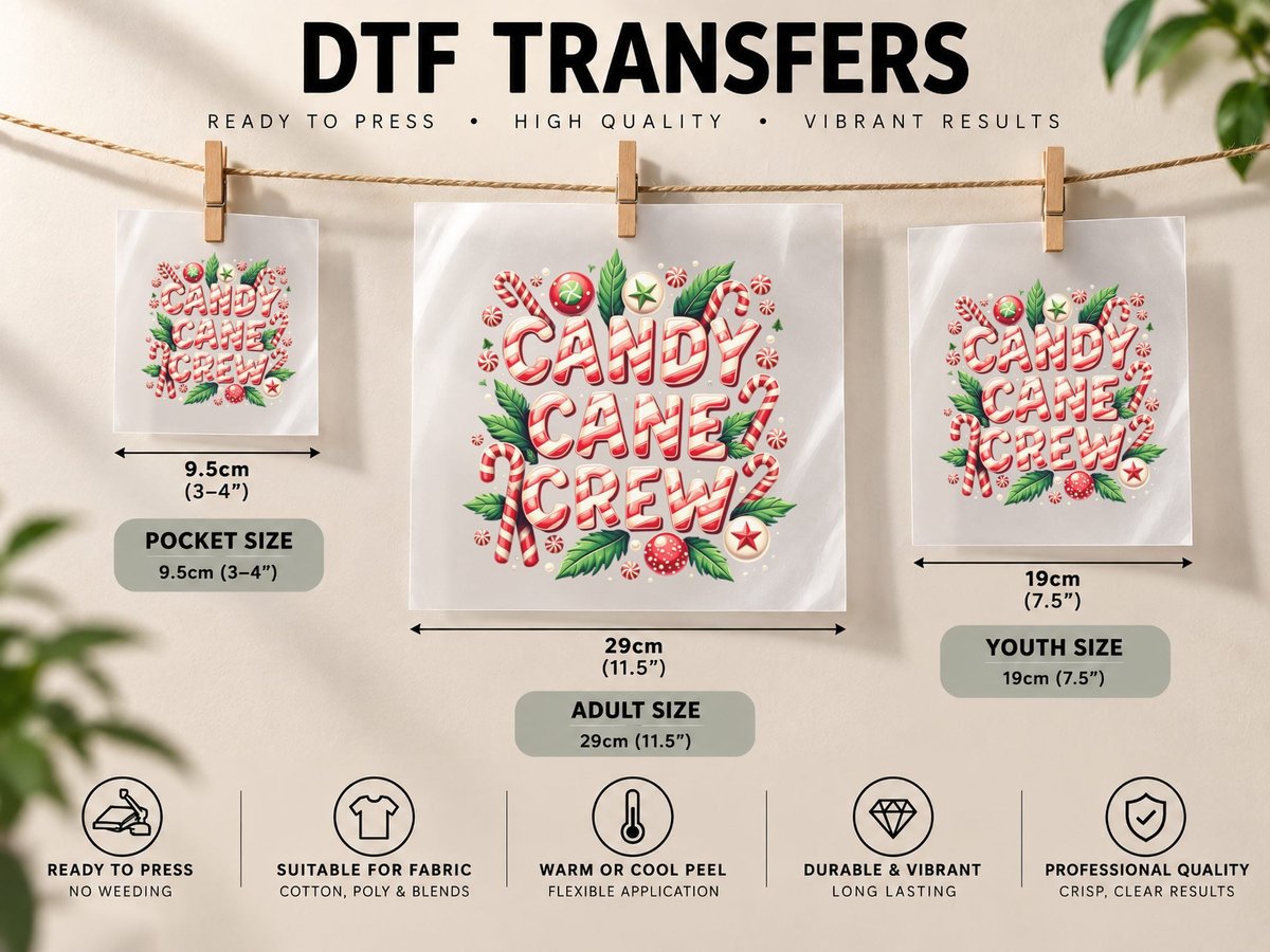 Candy Cane Crew Matching Pajamas Christmas Family Group DTF Transfer Iron On